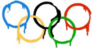 The five rings of the Olympics Games rings melting, with the colour dripping down.