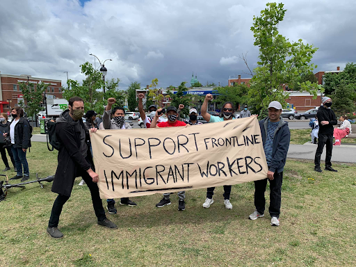 Workers and activists protest in June.