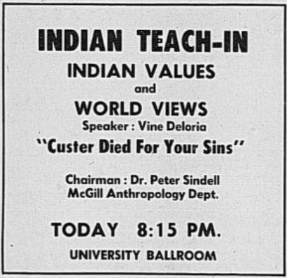 Advertisement for the Intertribal Council of Native Students' "Teach-In" circa 1970